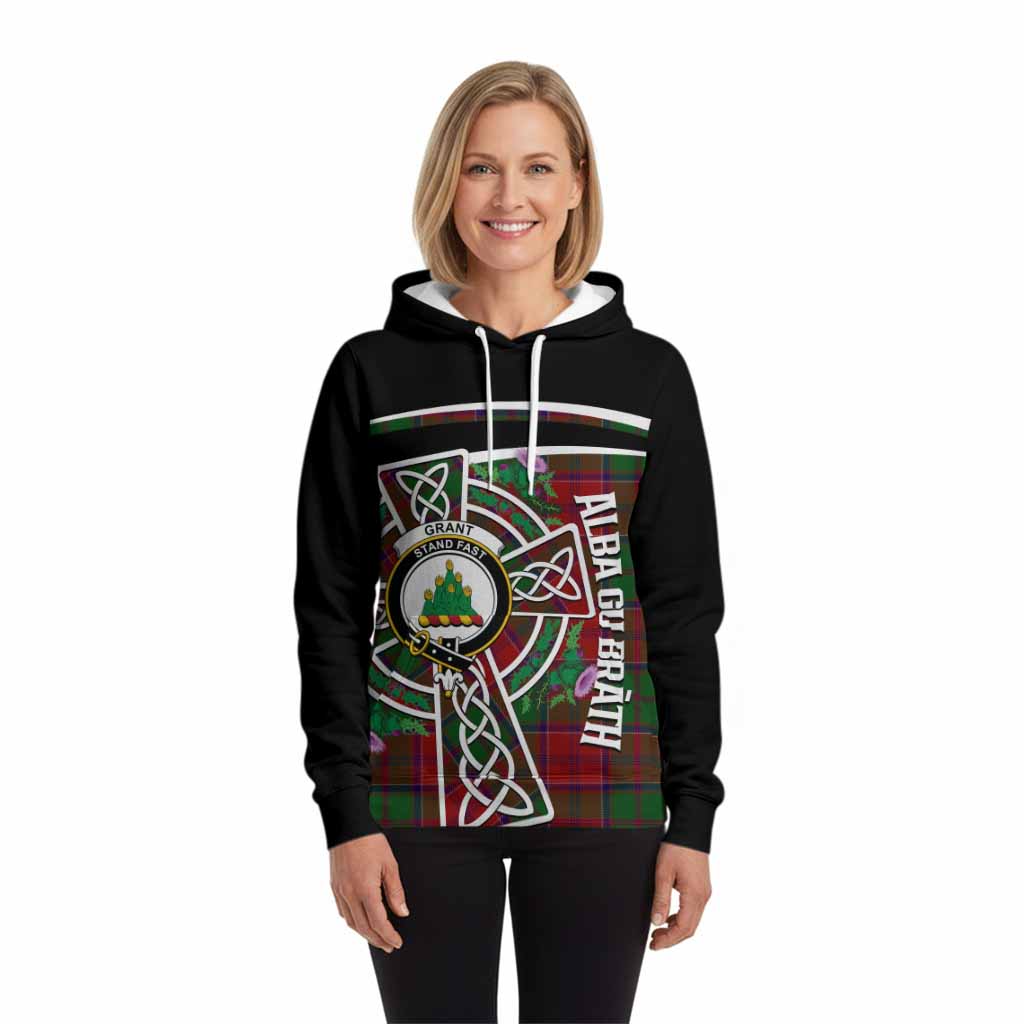 Grant Tartan Crest Hoodie Scottish Thistle Celtic Cross Alba Gu Brath