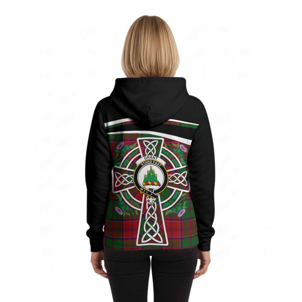Grant Tartan Crest Hoodie Scottish Thistle Celtic Cross Alba Gu Brath