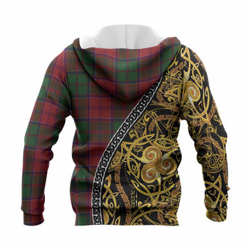 Grant Tartan Crest Knitted Hoodie Celtic Knot and Triple Trickle Spiral Symbols