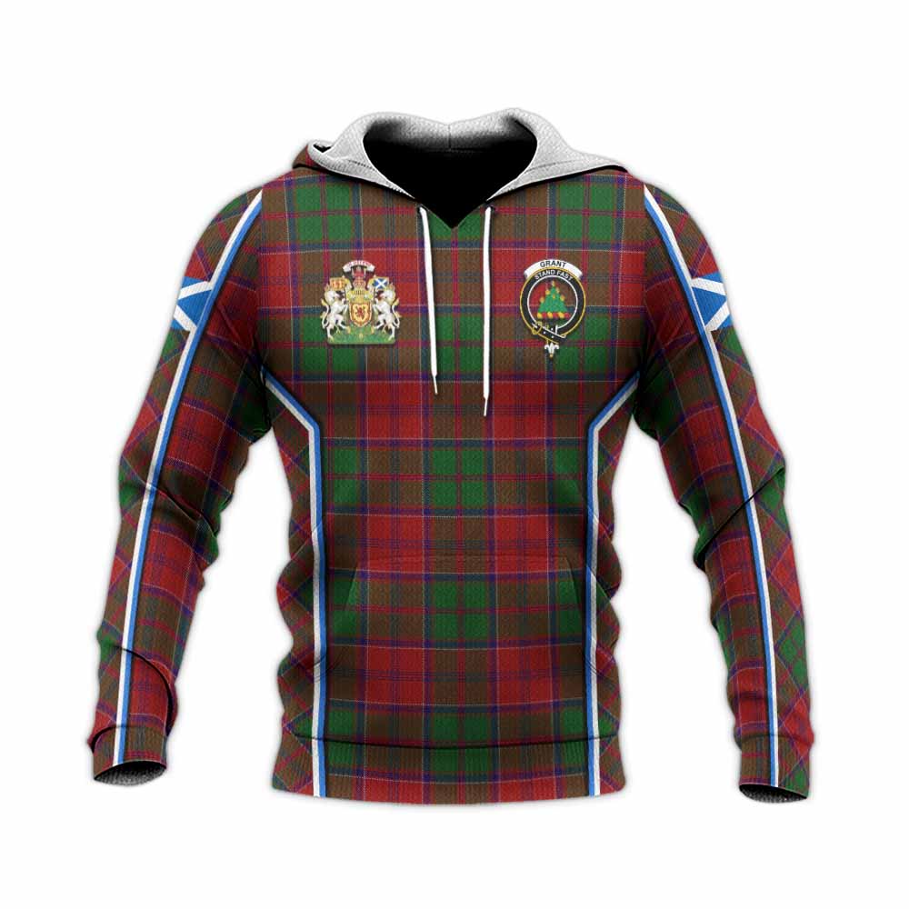 Grant Tartan Crest Knitted Hoodie Scotland Coat of Arm Flag Style - Tartan Vibes Clothing