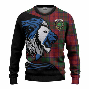 Grant Tartan Crest Knitted Sweater Scottish Golden Lions Wave Flow