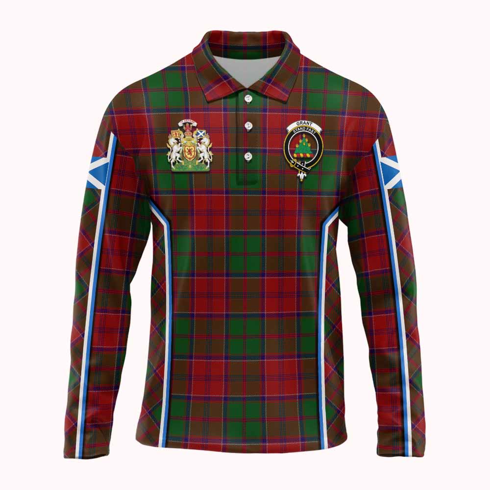 Grant Tartan Crest Long Sleeve Polo Shirt Scotland Coat of Arm Flag Style - Tartan Vibes Clothing