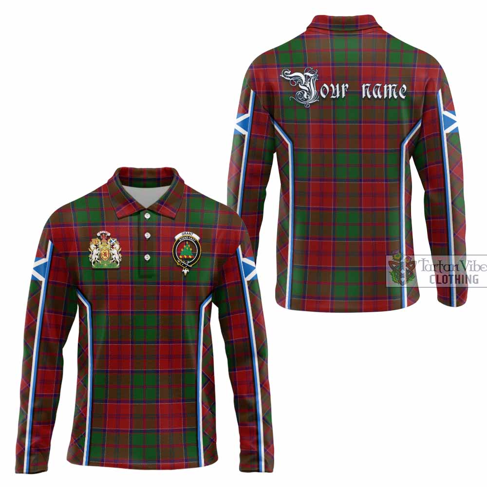 Grant Tartan Crest Long Sleeve Polo Shirt Scotland Coat of Arm Flag Style - Tartan Vibes Clothing