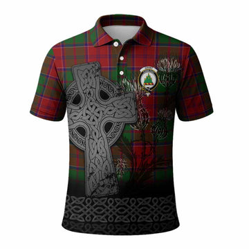 Grant Tartan Crest Polo Shirt Grunge Celtic Cross Scottish Thistle