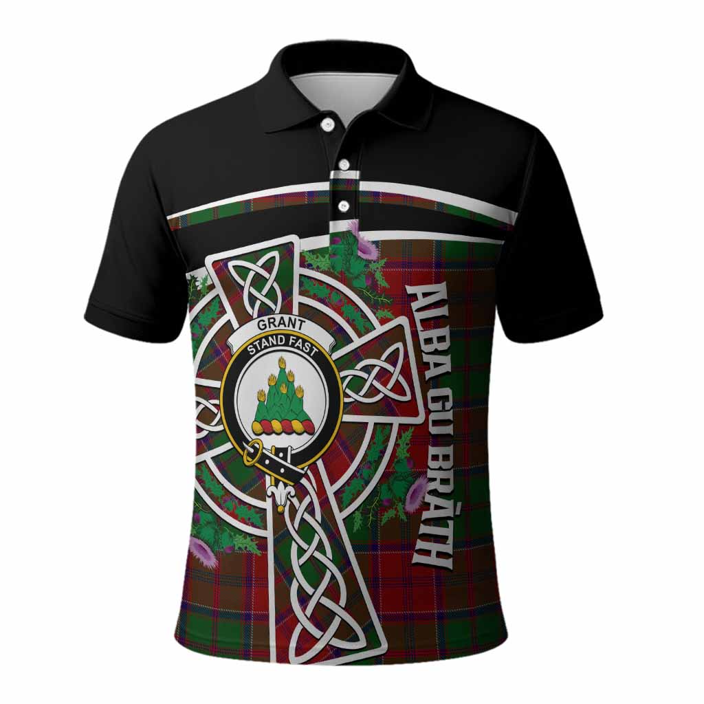 Grant Tartan Crest Polo Shirt Scottish Thistle Celtic Cross Alba Gu Brath
