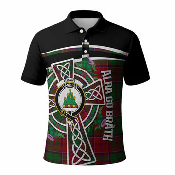 Grant Tartan Crest Polo Shirt Scottish Thistle Celtic Cross Alba Gu Brath
