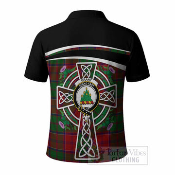 Grant Tartan Crest Polo Shirt Scottish Thistle Celtic Cross Alba Gu Brath