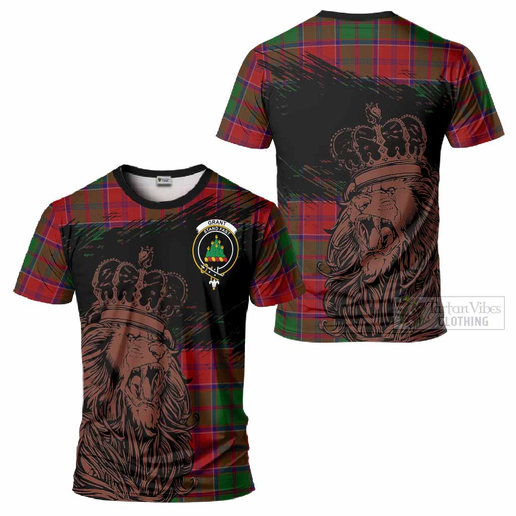 Grant Tartan Crest T-Shirt Crowned Lion Heritage Style