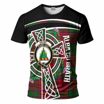 Grant Tartan Crest T-Shirt Scottish Thistle Celtic Cross Alba Gu Brath