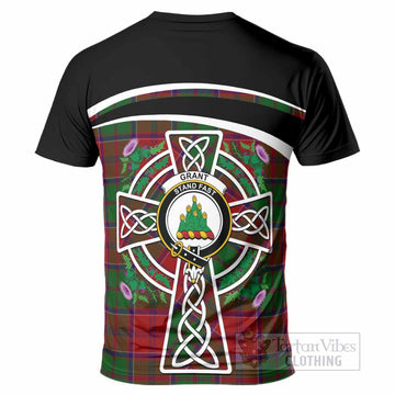 Grant Tartan Crest T-Shirt Scottish Thistle Celtic Cross Alba Gu Brath
