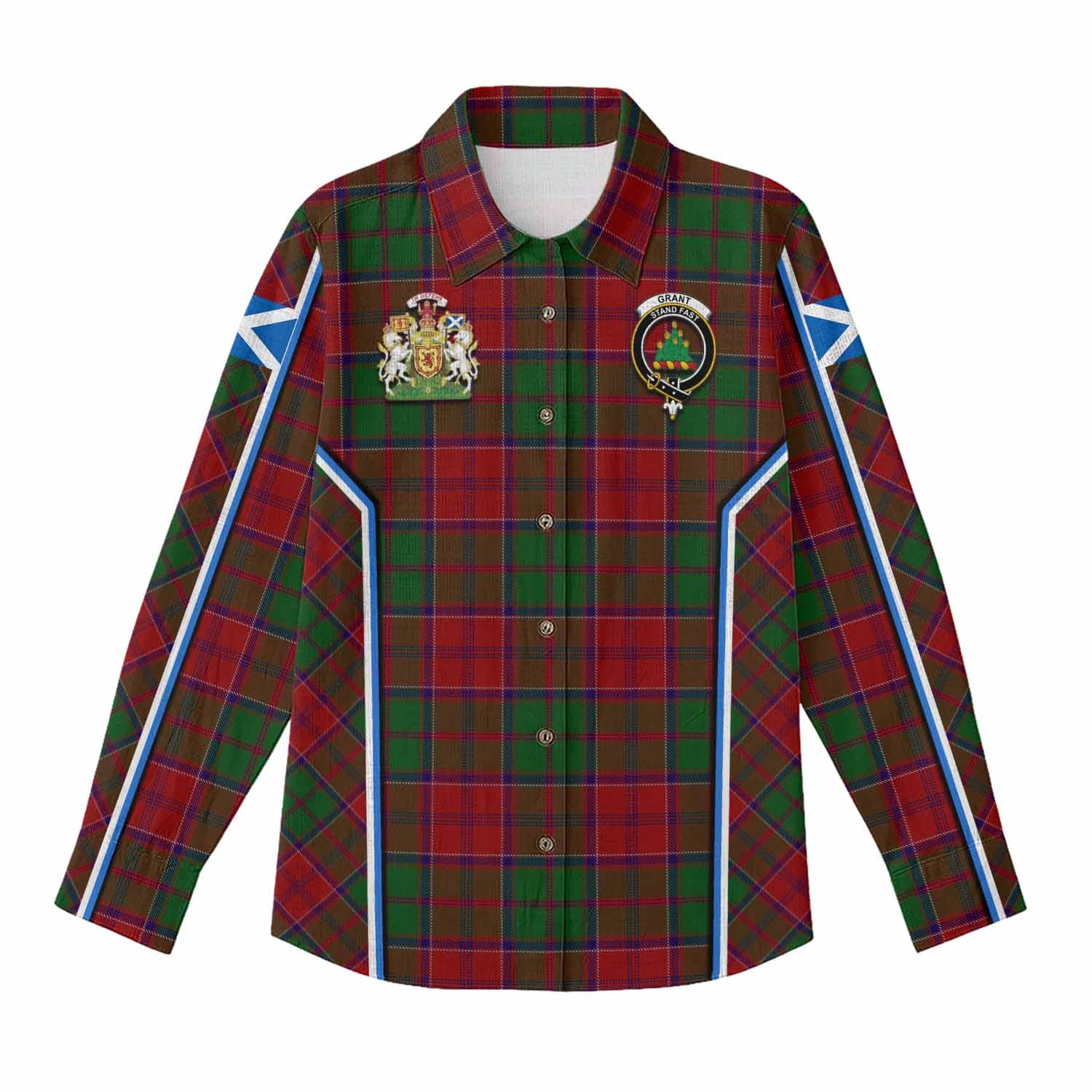 Grant Tartan Crest Women Casual Shirt Scotland Coat of Arm Flag Style - Tartan Vibes Clothing