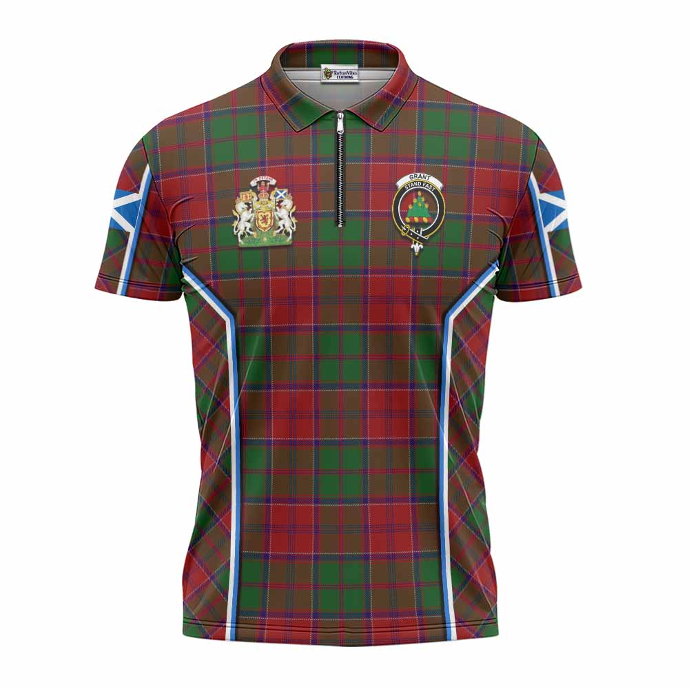 Grant Tartan Crest Zipper Polo Shirt Scotland Coat of Arm Flag Style - Tartan Vibes Clothing