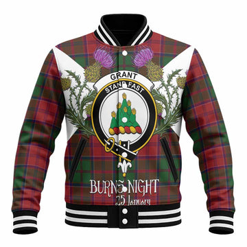 Grant Tartan Family Crest Baseball Jacket Scottish Burns Night Thistle Floral