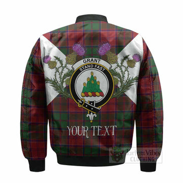 Grant Tartan Family Crest Bomber Jacket Scottish Burns Night Thistle Floral