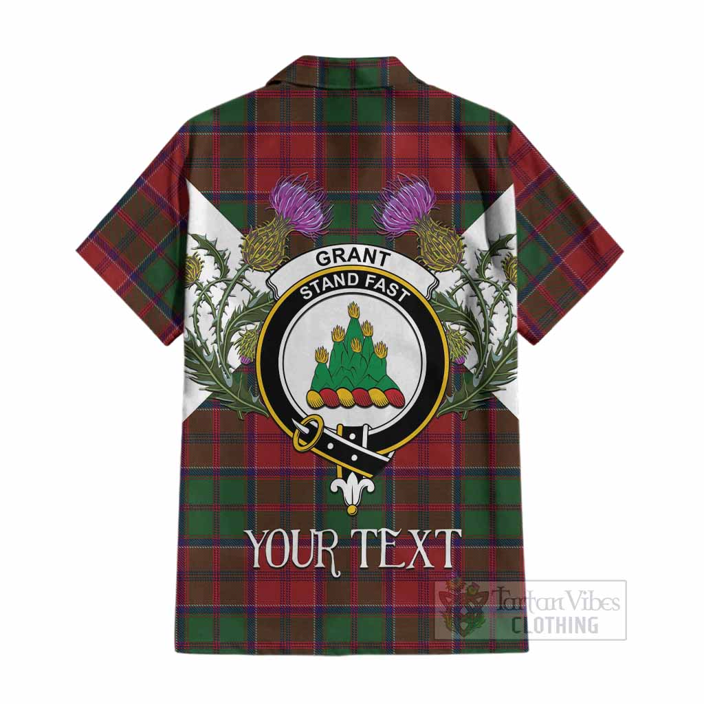 Grant Tartan Family Crest Cotton Hawaiian Shirt Scottish Burns Night Thistle Floral