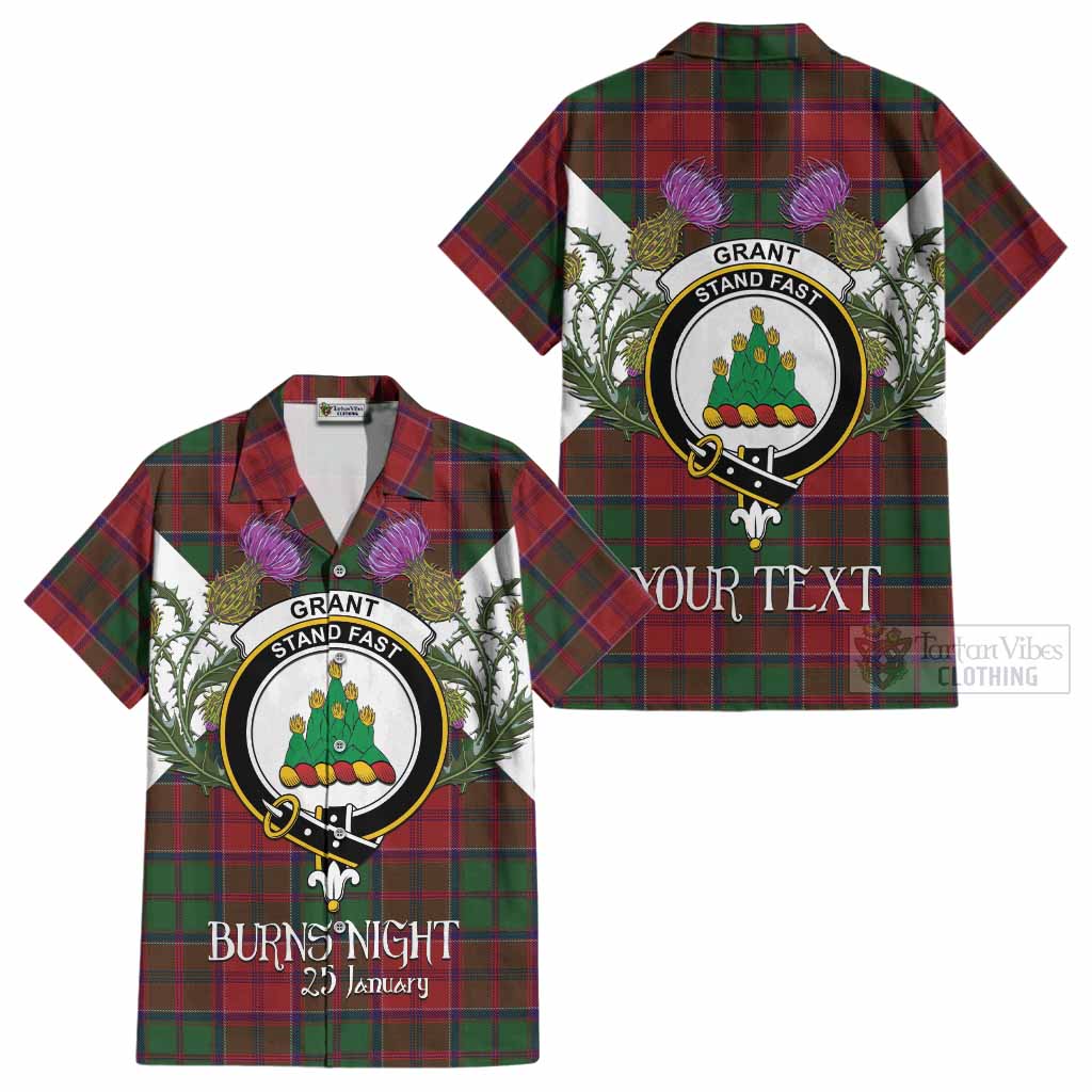 Grant Tartan Family Crest Cotton Hawaiian Shirt Scottish Burns Night Thistle Floral