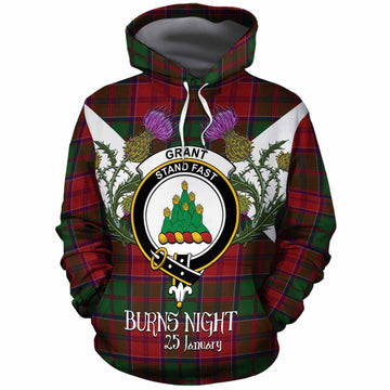 Grant Tartan Family Crest Cotton Hoodie Scottish Burns Night Thistle Floral