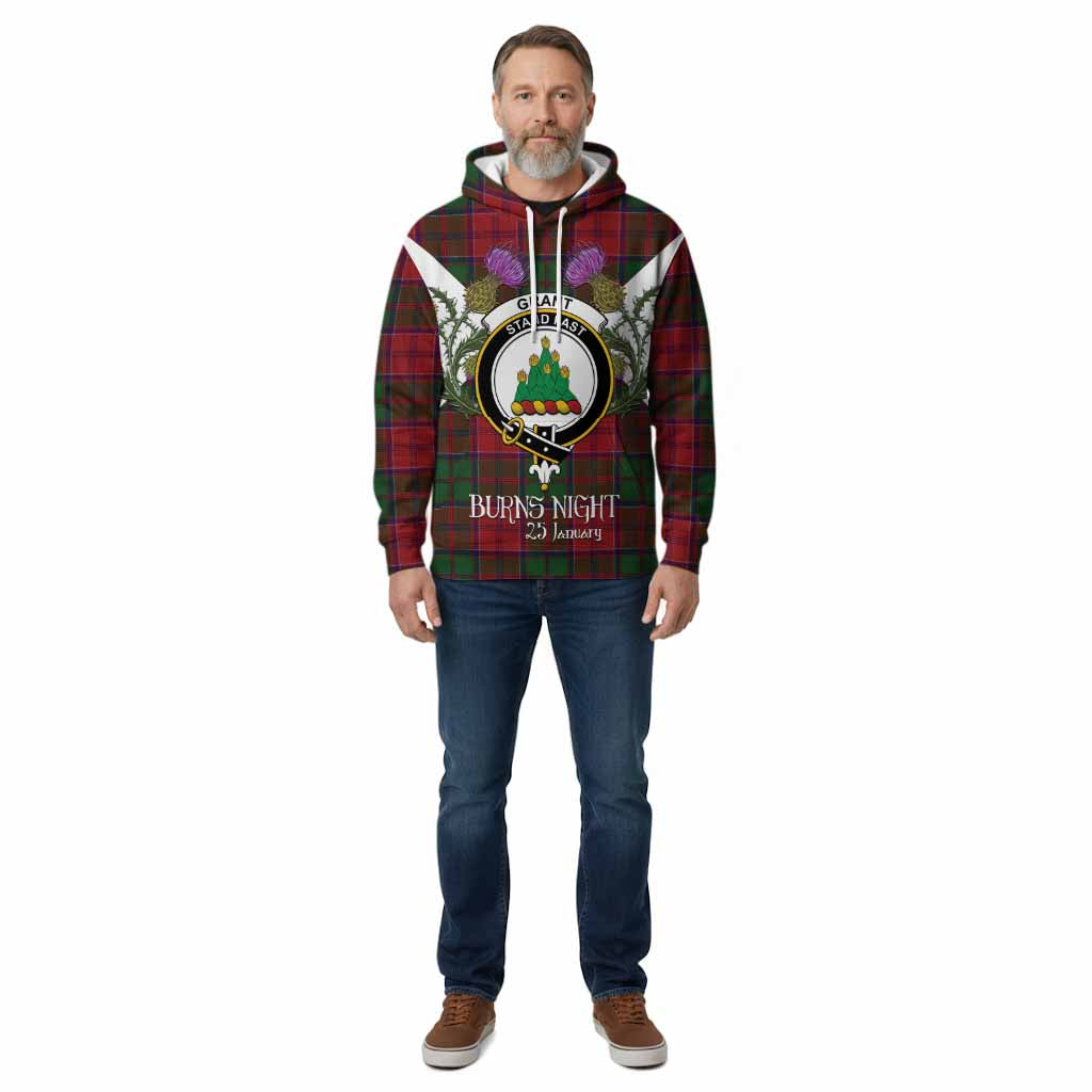 Grant Tartan Family Crest Cotton Hoodie Scottish Burns Night Thistle Floral