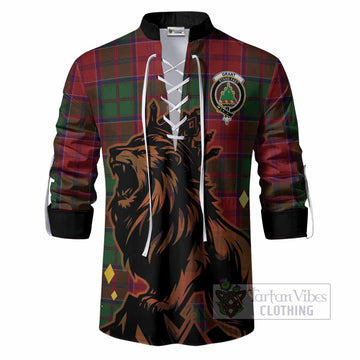 Grant Tartan Family Crest Ghillie Shirt Crowned Lion Roaring
