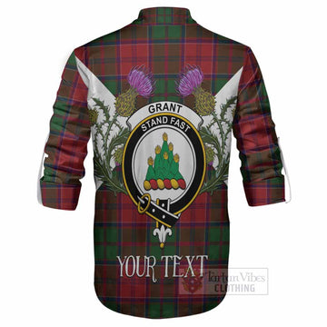 Grant Tartan Family Crest Ghillie Shirt Scottish Burns Night Thistle Floral