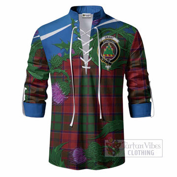 Grant Tartan Family Crest Ghillie Shirt Thistle in Minimalism