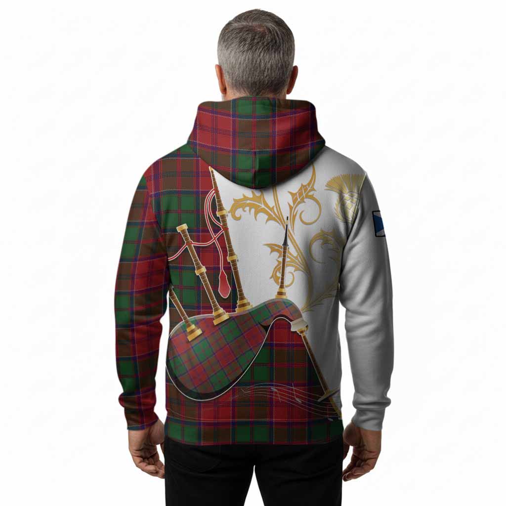 Grant Tartan Family Crest Hoodie Bagpipes with Scottish Thistle