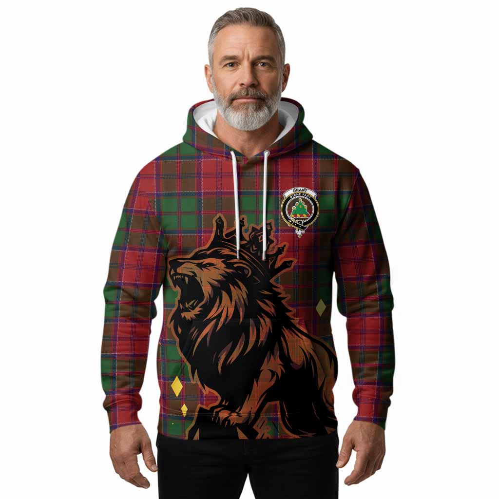 Grant Tartan Family Crest Hoodie Crowned Lion Roaring