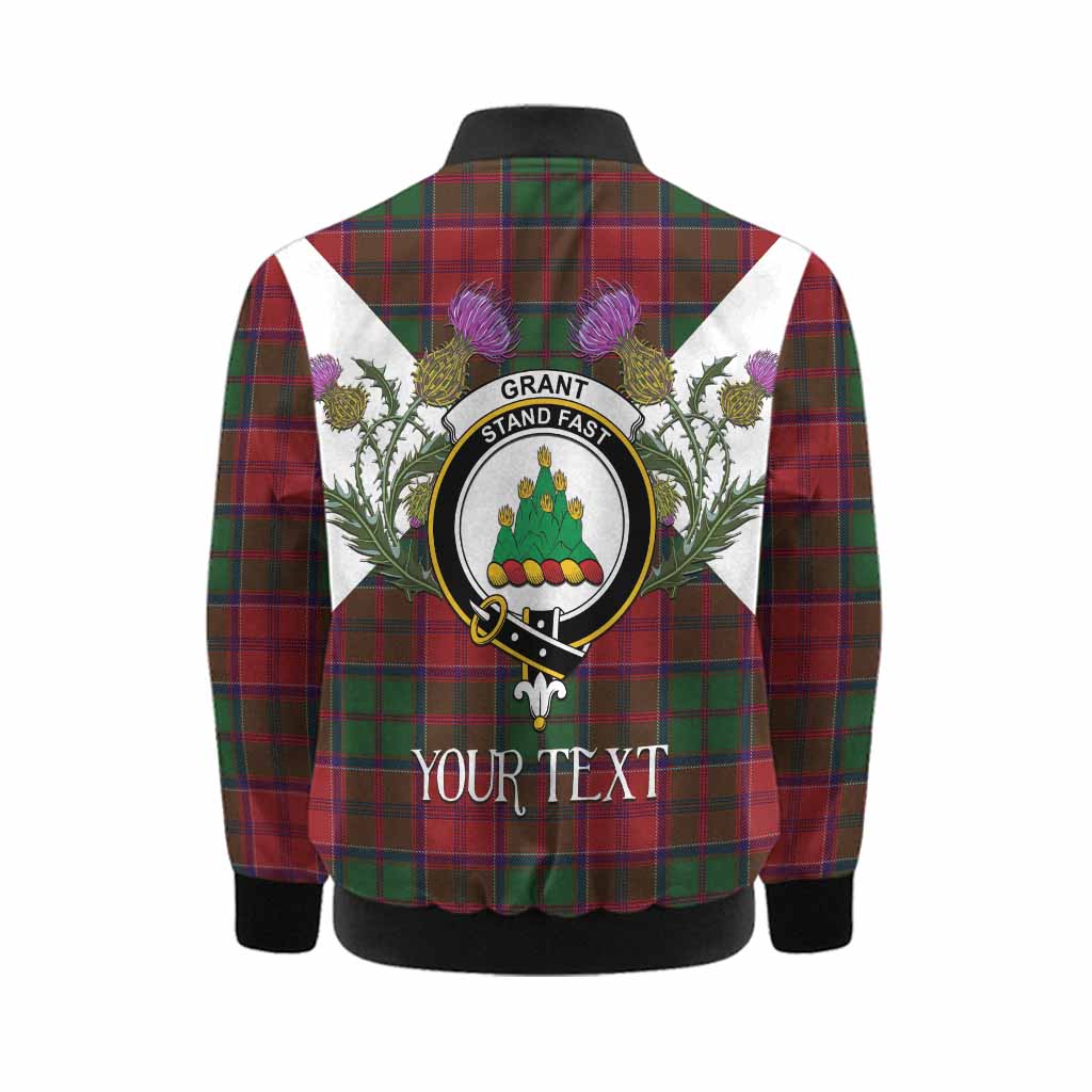 Grant Tartan Family Crest Kid Bomber Jacket Scottish Burns Night Thistle Floral