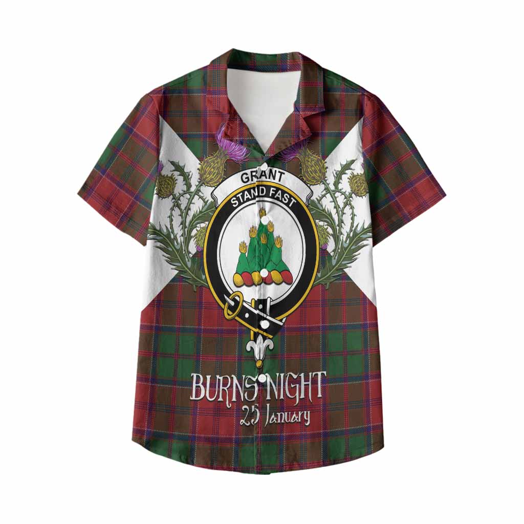 Grant Tartan Family Crest Kid Hawaiian Shirt Scottish Burns Night Thistle Floral