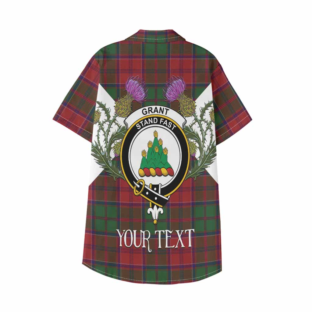 Grant Tartan Family Crest Kid Hawaiian Shirt Scottish Burns Night Thistle Floral