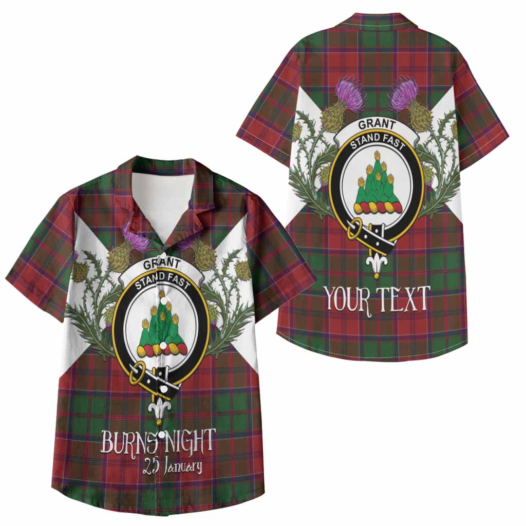 Grant Tartan Family Crest Kid Hawaiian Shirt Scottish Burns Night Thistle Floral
