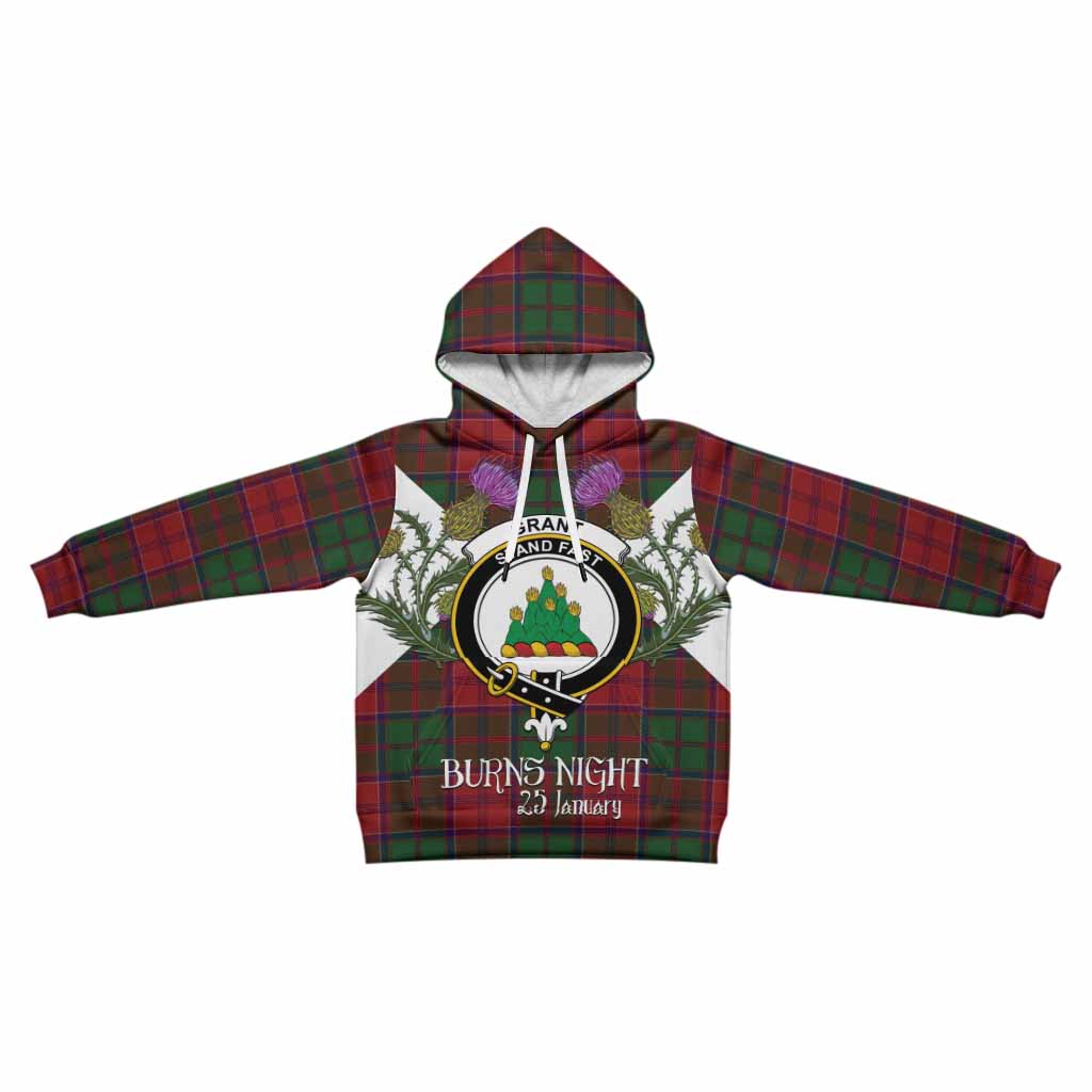Grant Tartan Family Crest Kid Hoodie Scottish Burns Night Thistle Floral