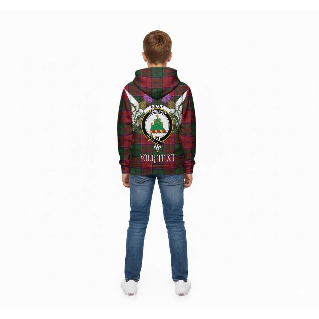 Grant Tartan Family Crest Kid Hoodie Scottish Burns Night Thistle Floral