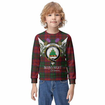 Grant Tartan Family Crest Kid Knitted Sweatshirt Scottish Burns Night Thistle Floral