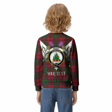 Grant Tartan Family Crest Kid Knitted Sweatshirt Scottish Burns Night Thistle Floral