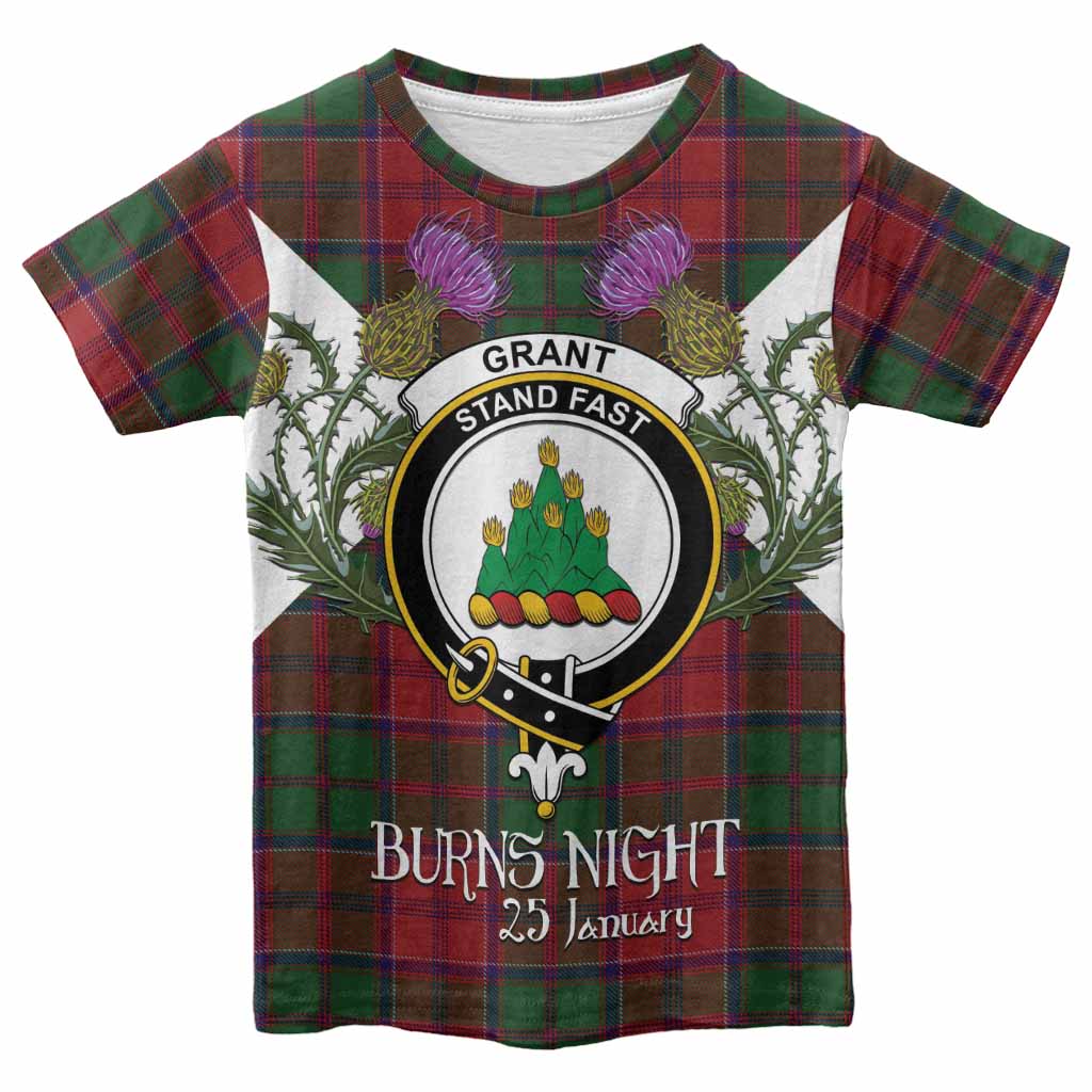 Grant Tartan Family Crest Kid T-shirt Scottish Burns Night Thistle Floral