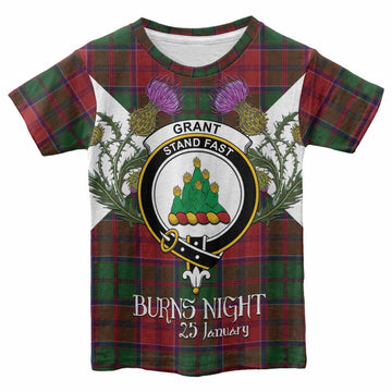 Grant Tartan Family Crest Kid T-shirt Scottish Burns Night Thistle Floral