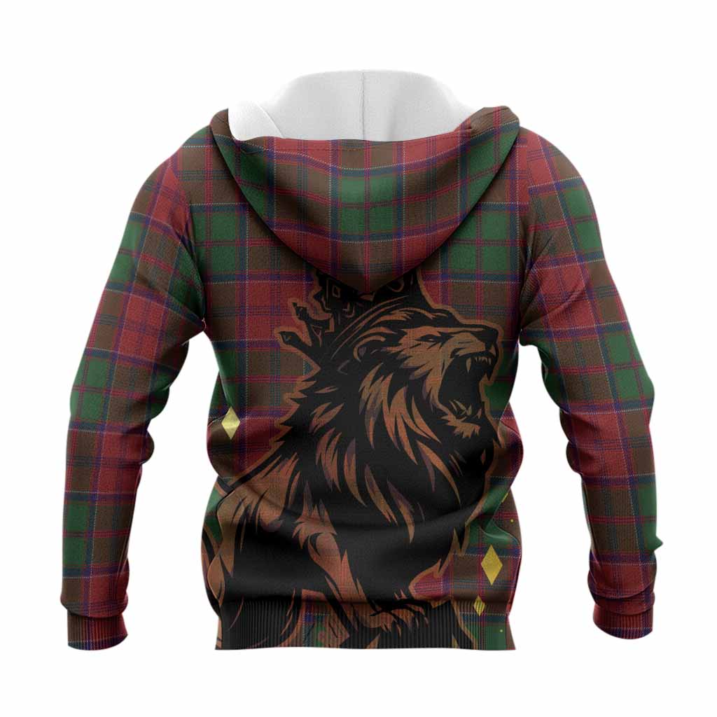 Grant Tartan Family Crest Knitted Hoodie Crowned Lion Roaring