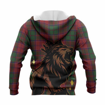 Grant Tartan Family Crest Knitted Hoodie Crowned Lion Roaring