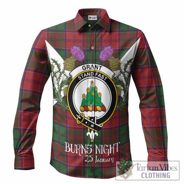 Grant Tartan Family Crest Long Sleeve Button Shirts Scottish Burns Night Thistle Floral