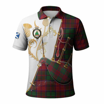 Grant Tartan Family Crest Polo Shirt Bagpipes with Scottish Thistle