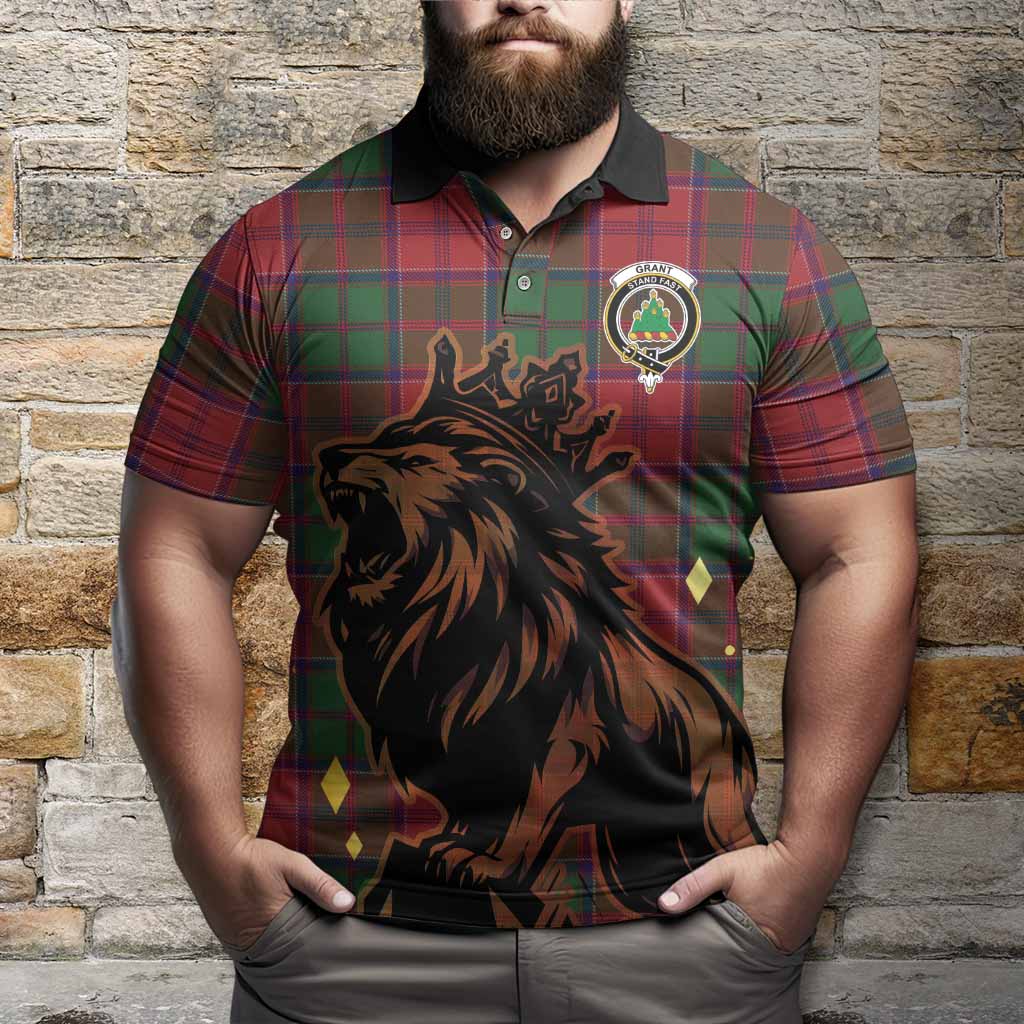 Grant Tartan Family Crest Polo Shirt Crowned Lion Roaring