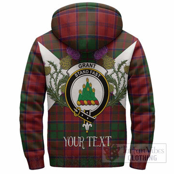 Grant Tartan Family Crest Sherpa Hoodie Scottish Burns Night Thistle Floral