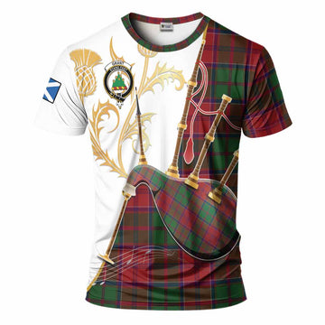 Grant Tartan Family Crest T-Shirt Bagpipes with Scottish Thistle