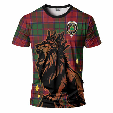 Grant Tartan Family Crest T-Shirt Crowned Lion Roaring