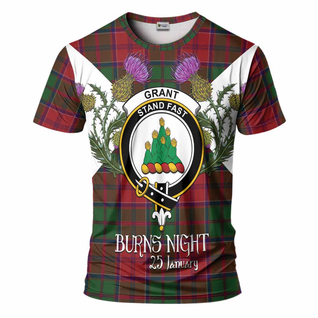 Grant Tartan Family Crest T-Shirt Scottish Burns Night Thistle Floral