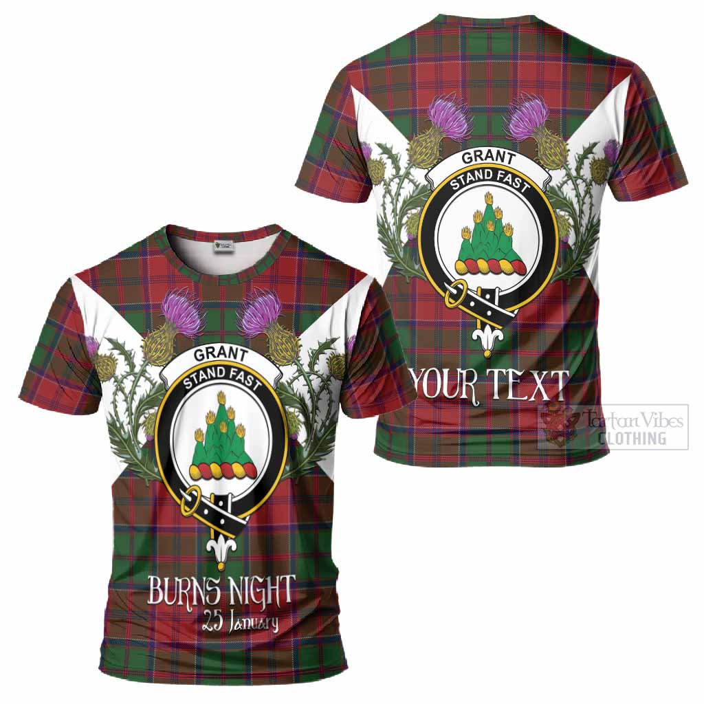 Grant Tartan Family Crest T-Shirt Scottish Burns Night Thistle Floral