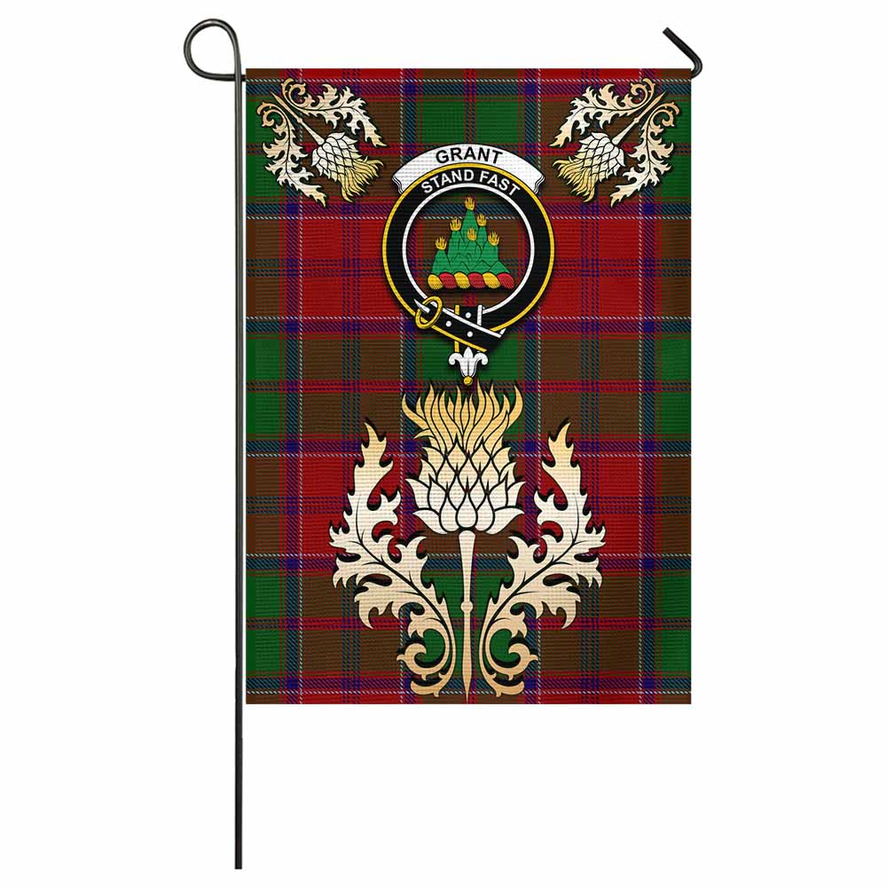 Grant Tartan Garden Flag with Golden Regal Scottish Thistle Emblem