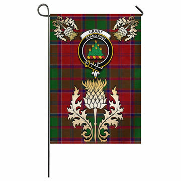 Grant Tartan Garden Flag with Golden Regal Scottish Thistle Emblem