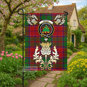 Grant Tartan Garden Flag with Golden Regal Scottish Thistle Emblem